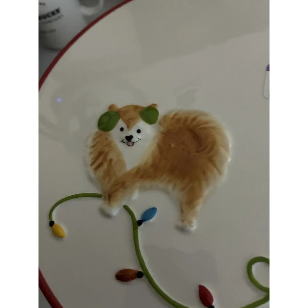 PIER 1 CAKE PLATE STACKED DOGS CHRISTMAS Park Ave. Puppies -Retired
